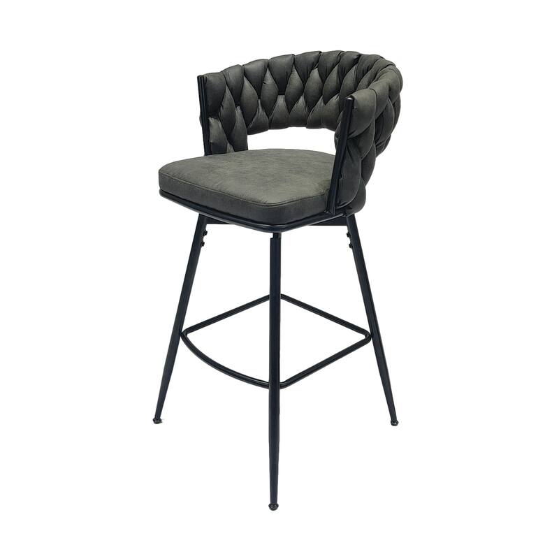 360 Swivel Linen Woven Bar Stool 2pcs Bar Stools with Back Footrest