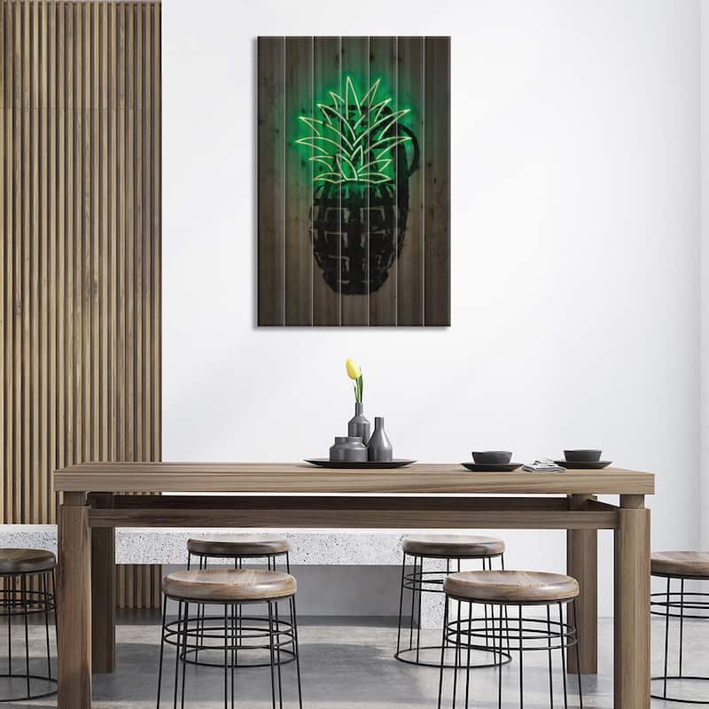 Pineapple Print On Wood by Octavian Mielu - Multi-Color