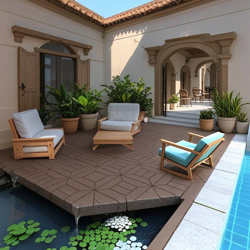 44-Pack Brown Wood-Plastic Composite Flooring Tiles for Patio Deck Balcony Outdoor