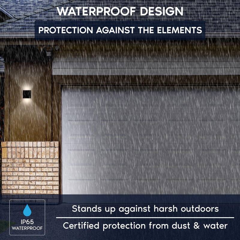 Luxrite Square LED Up and Down Wall Sconces Set of 2, Metal, 5CCT 2700K-5000K, 15W, 1000LM, IP65 Waterproof, ETL - Black