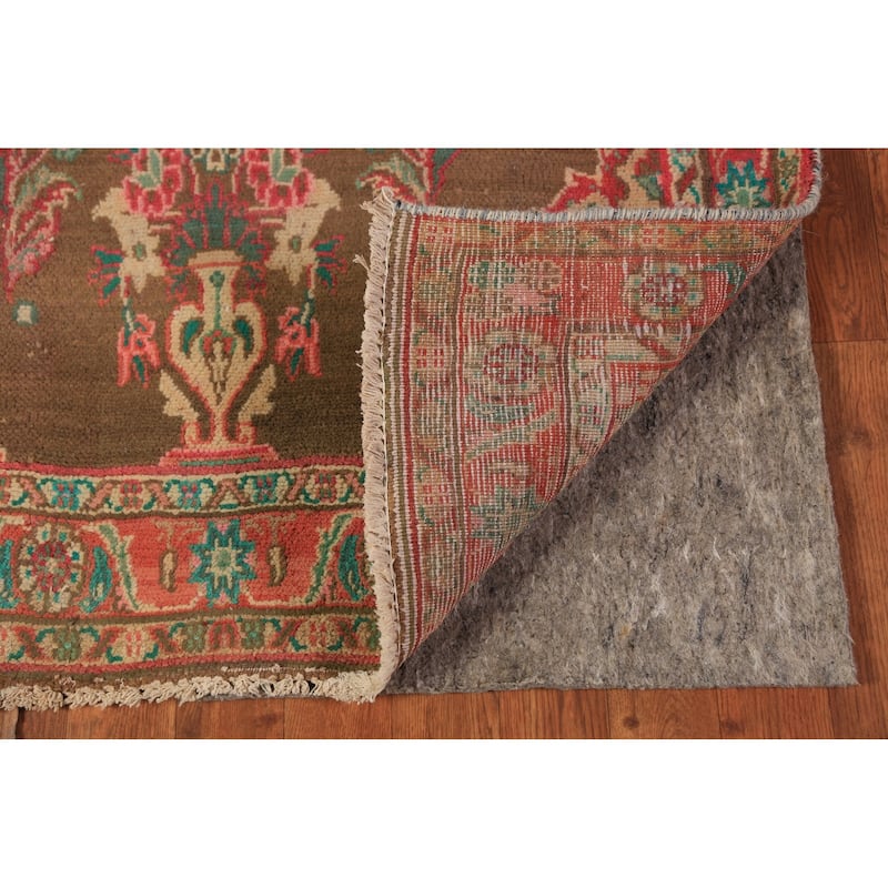 Brown Floral Mahal Persian Runner Rug Handmade Wool Carpet - 3'4"x 10'11"