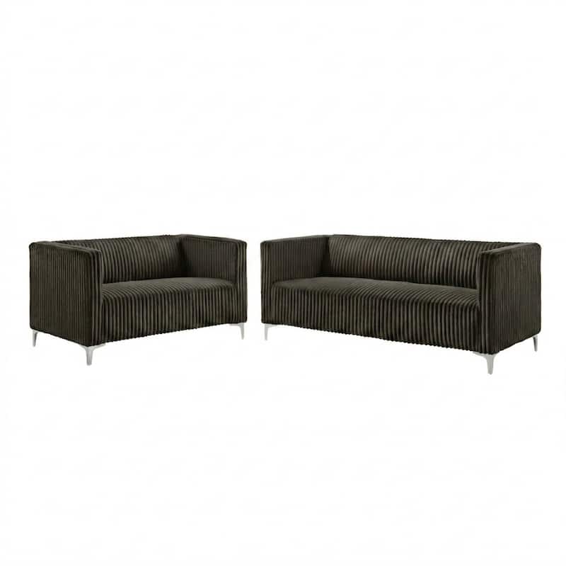 Clayfell Gavin 2-Piece Velvet Living Room Set with Loveseat and Sofa, Square Arm Design, Channel Tufted Upholstery