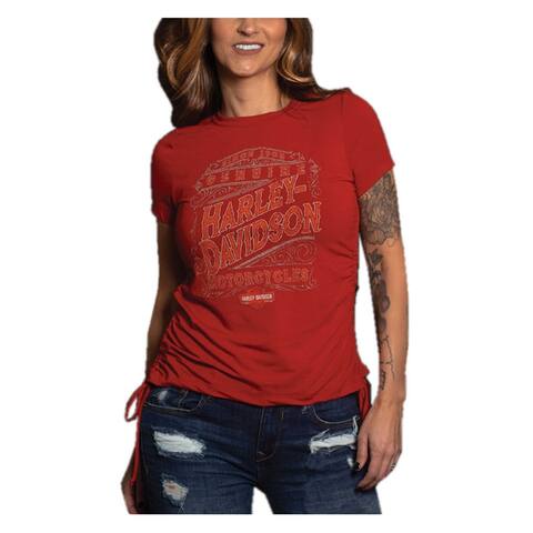 Harley-Davidson Women's Labeled Short Sleeve Side-Ties Crewneck Tee - Red