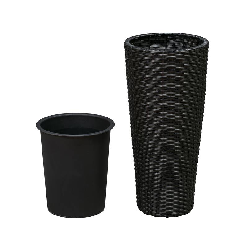Noah Round Wicker Planter 2-Piece Set, Black