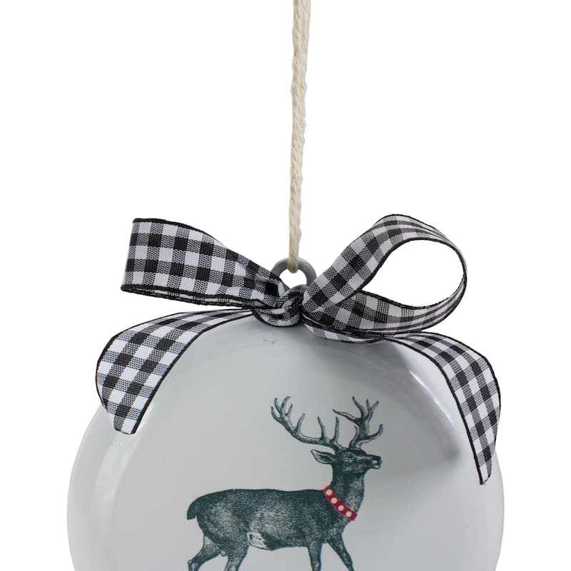 4.5" White and Black Reindeer "Merry Christmas" Disc Ornament