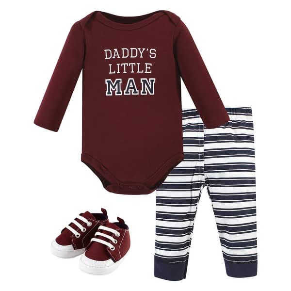 slide 1 of 1, Hudson Baby Infant Boy Cotton Bodysuit, Pant and Shoe Set, Boy Daddy Long Sleeve 0-3 Months - Boy Daddy Long Sleeve