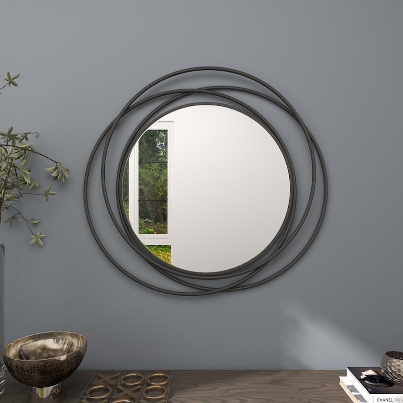 Stylish Metal Wall Mirror with Overlapping Circles and Foiled Finish - Gold or Gray