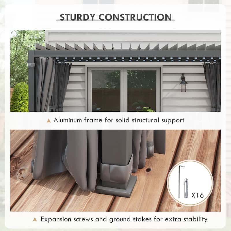 Outsunny 13' x 10' Outdoor Retractable Pergola with Sun Shade Aluminum Louvered Top, Pergola with Canopy, Curtains, and Netting