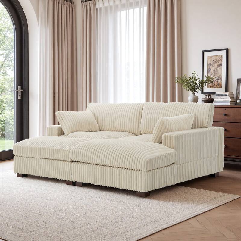 Modren Plush Oversized Modular Sectional Sofa Set with Chaise&Ottoman. - 3-piece/White - Right Facing