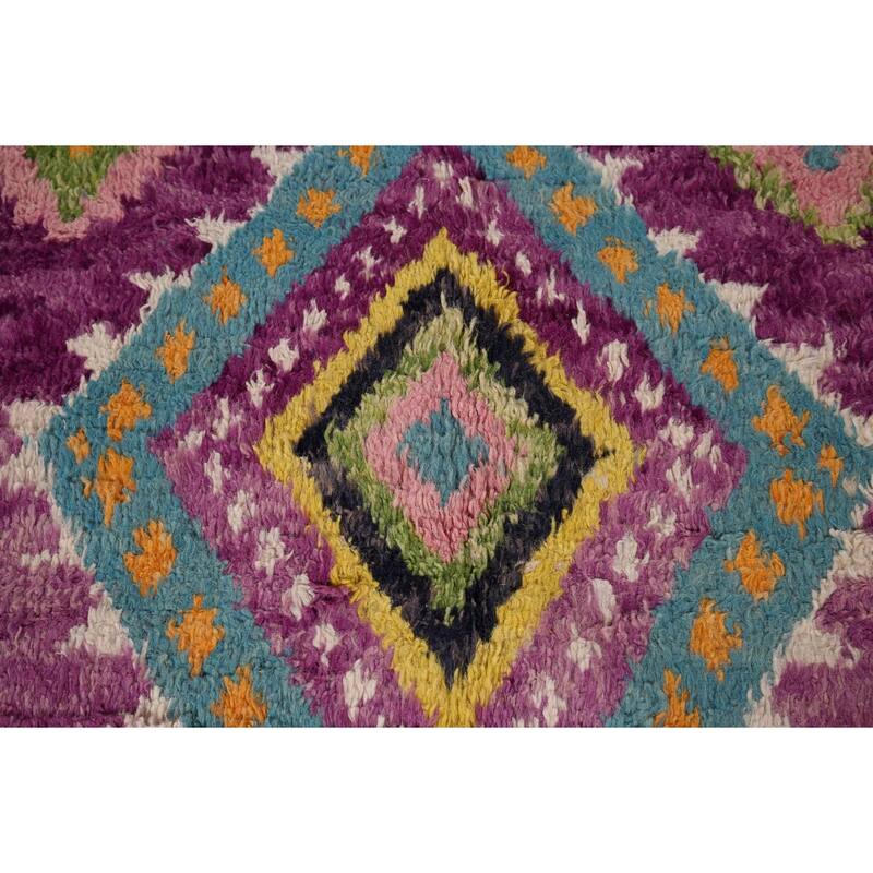 Purple Geometric Plush Moroccan Area Rug Hand-Knotted Wool Carpet - 6'0" x 9'7"