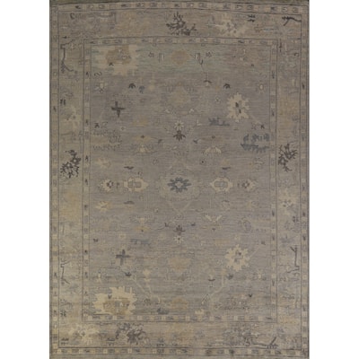 Hand Knotted Oriental 100% Wool Carpet Transitional All-Over Greys & Charcoal Oushak Area Rug - 11' 10'' X 8' 9''