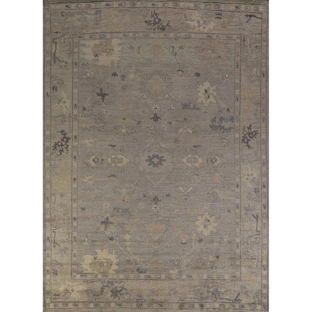 Hand Knotted Oriental 100% Wool Carpet Transitional All-Over Greys & Charcoal Oushak Area Rug - 11' 10'' X 8' 9''