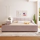 preview thumbnail 1 of 10, Queen Size Upholstered Mother & Child Platform Bed w/ Bedside Desk & Little Round Stool Pink