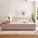 preview thumbnail 51 of 95, Velvet Grounded Bed Mother & Child Bed Platform Slat Bed Frame with Little Round Stool and Bedside Desk for Growing Child Pink - Queen