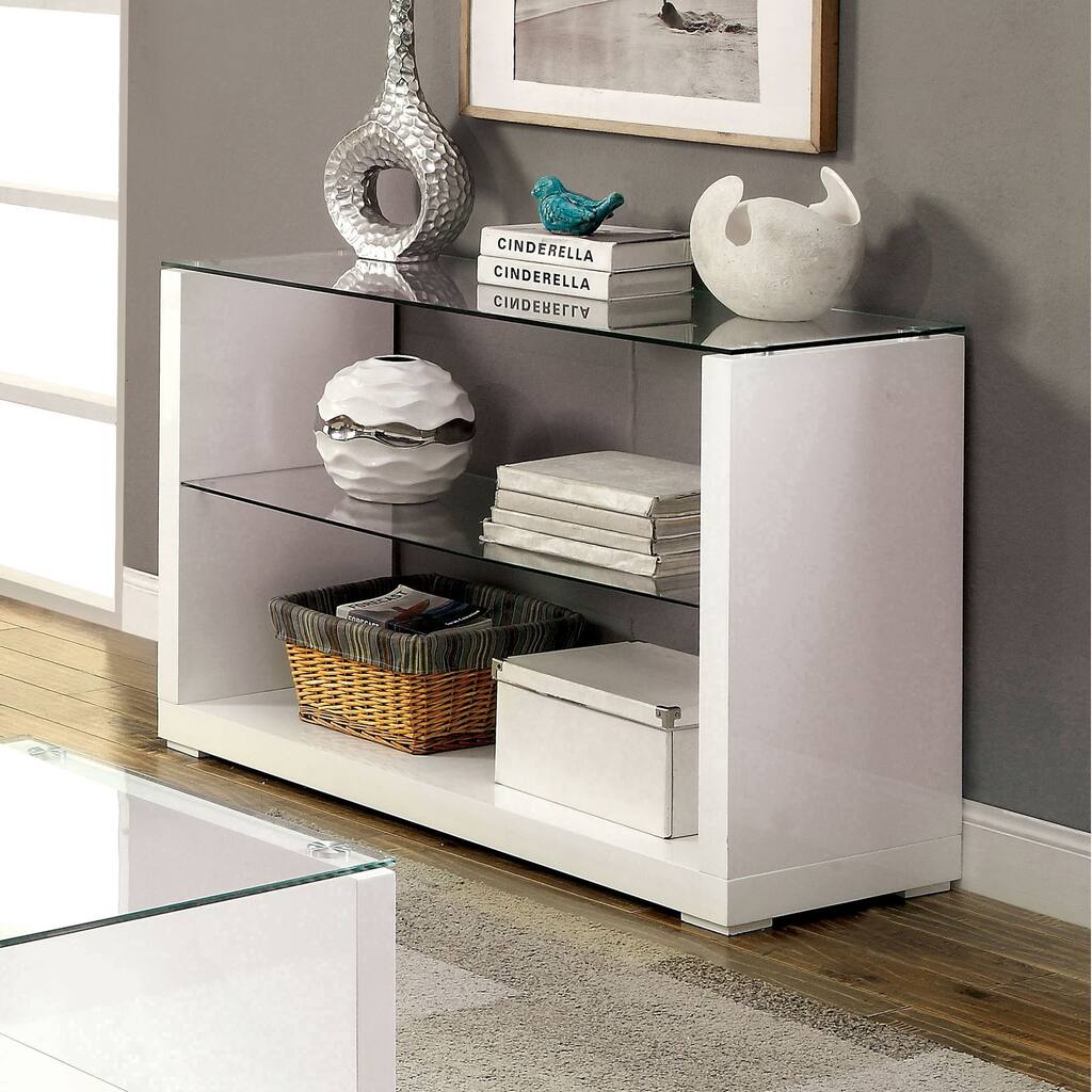 Furniture of America Hika Contemporary Glass Top 2-shelf Sofa Table