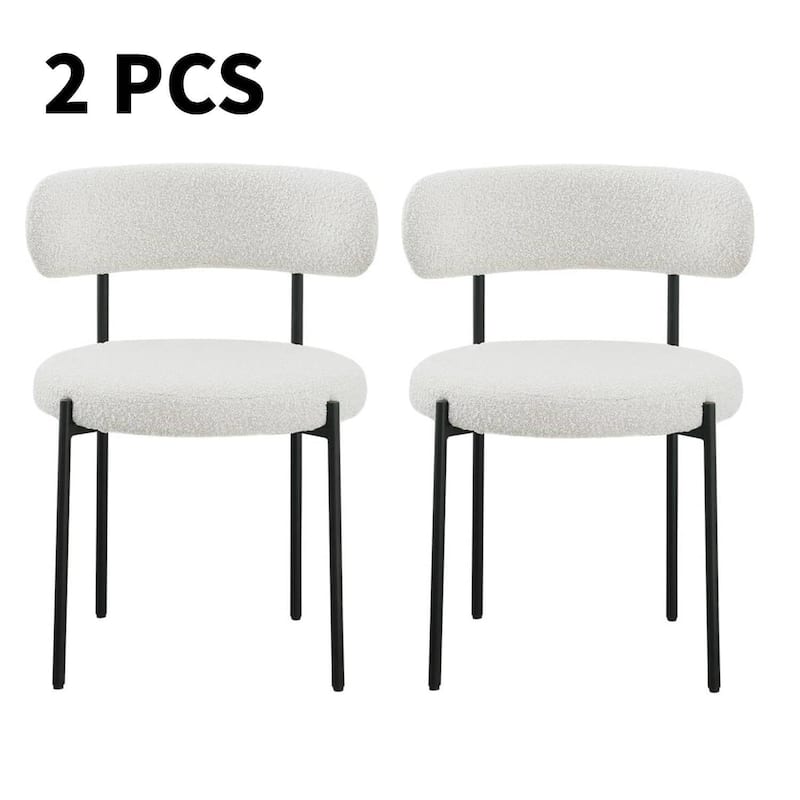 2PCs Upholstered Sherpa Modern Dining Chairs for Kitchen, Dining Room - White