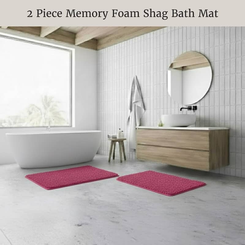 Bathroom Rugs - 2-Piece Memory Foam Bathroom Set with Chenille Shag Top and Non-Slip Base by Windsor Home