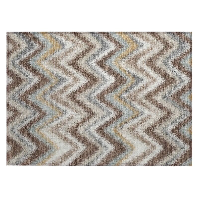 Machine Washable Indoor/ Outdoor Modern Chevron Chantille Rug