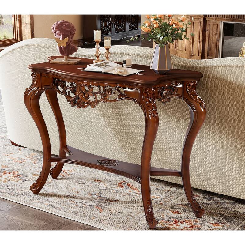 Classic Carving Two-Tier Console Table for Entryway Living Room