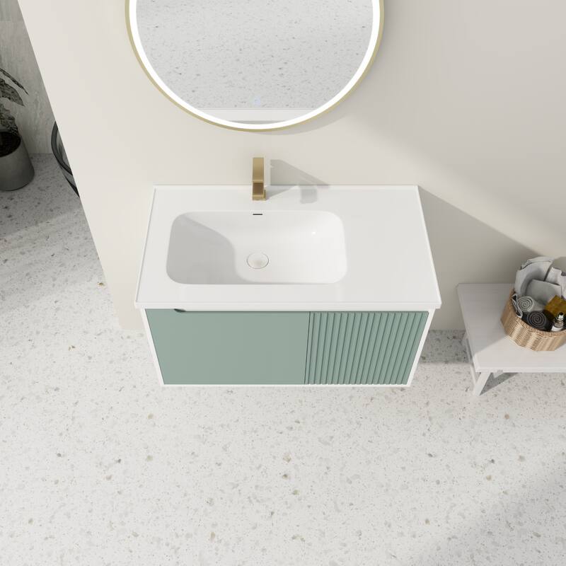 35.6-Inch Modern Floating Vanity with Eco-Friendly Plywood Base and Durable Ceramic Basin - 35.6in L