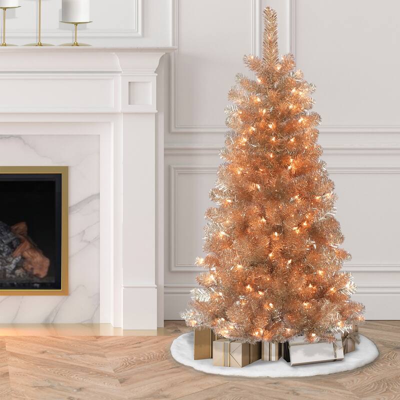 Puleo International 4.5' Pre-Lit Rose Gold Artificial Christmas Tree with 150 Warm White LED Lights - 4.5 - Rose Gold