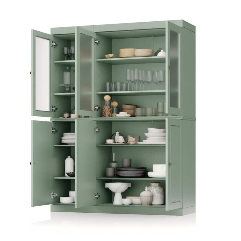 Palace Imports 100% Solid Wood 48.5" Pantry China Cabinet with Frosted Glass, Solid Wood Doors and 2-Drawers