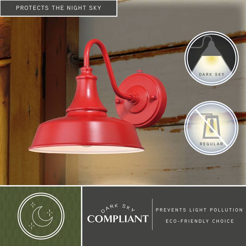 Dorado 1 Light Dusk to Dawn Red White Farmhouse Barn Dome Outdoor Wall Lantern - 9-in W x 13.25-in H x 9-in D