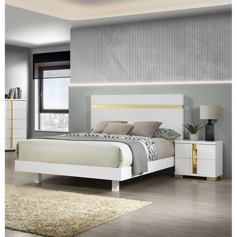 Full Size Engineered Wood LED Platform Bed Set with 2 Nightstands and Acrylic Trim