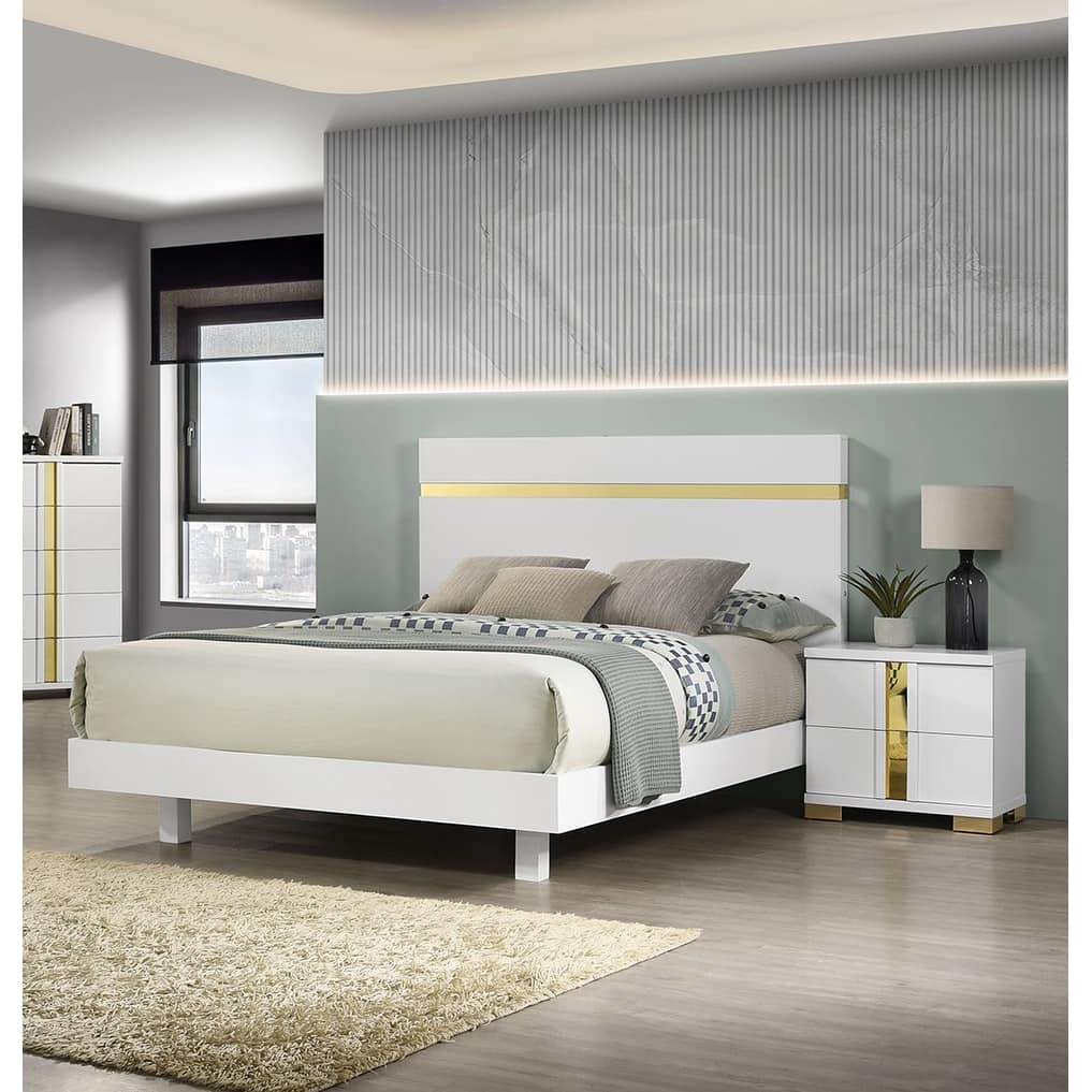 Queen Size Engineered Wood LED Platform Bed Set with Acrylic Trim and 2 Nightstands - 3pc Modern Furniture