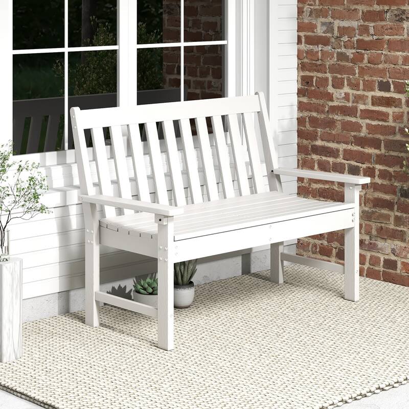 Gymax Garden Bench All-Weather HDPE 2-Person Outdoor Bench for Front