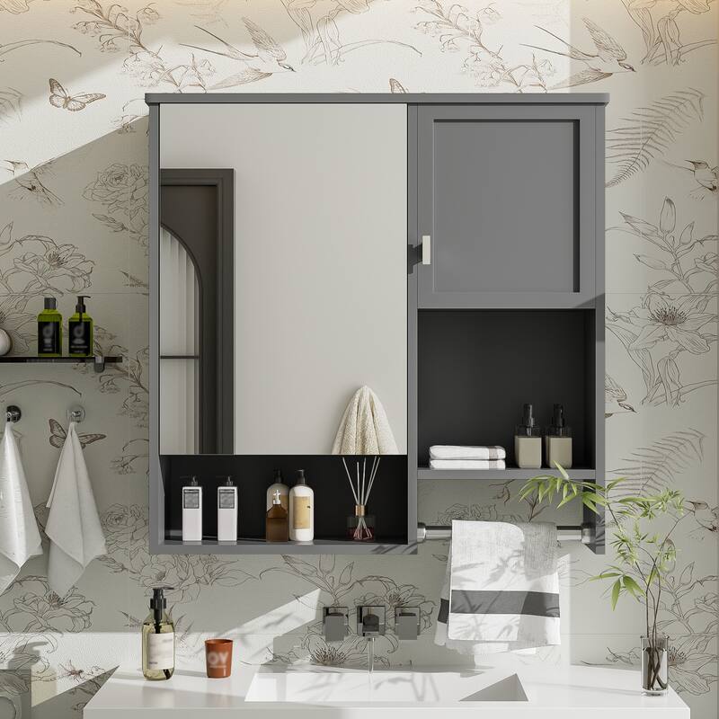 29" x 28" Modern Wall Mounted Bathroom Medicine Cabinet, Bathroom Wall Storage Cabinet with Mirror, Over the Toilet - Gray