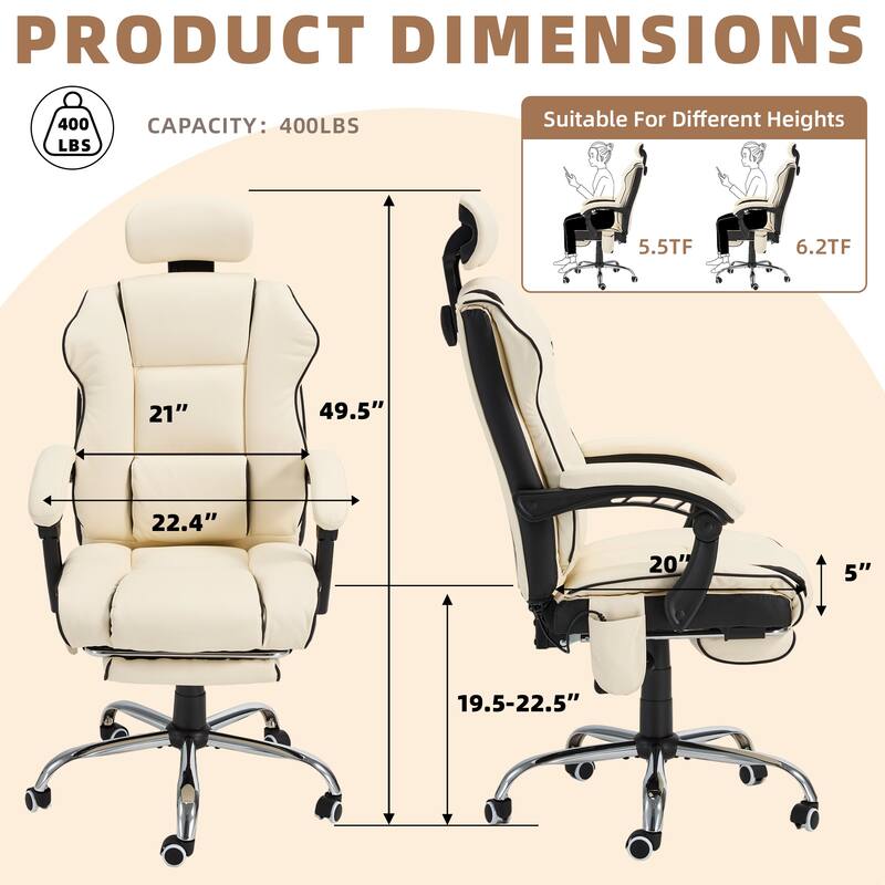 EROMMY Ergonomic Gaming Chair with Adjustable Footrest, Reclining Backrest and Massage, Heated Office Chair