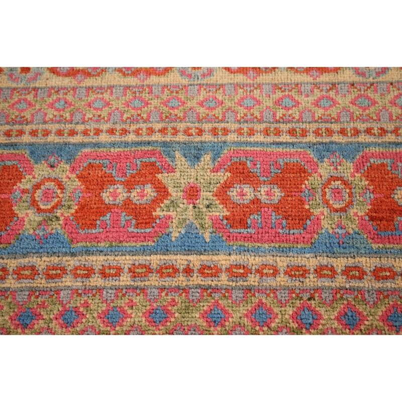 Geometric Kazak Oriental Foyer Rug Handmade Yellow Wool Carpet - 2'0" x 3'0"