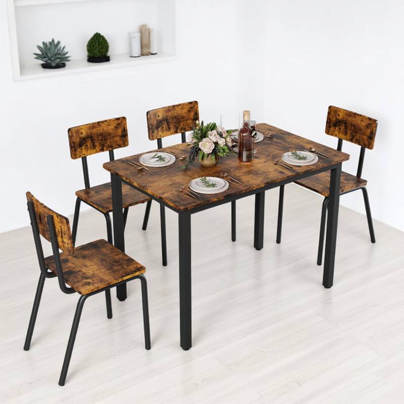 5-Piece Dining Table Set for 4, 43" MDF Table with Metal Frame and Chairs, Space-Saving Kitchen Set, Easy to Clean & Assemble - Brown