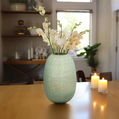 Modern Coastal Serenity Glass Blue Bud Antique Band Cut Vase