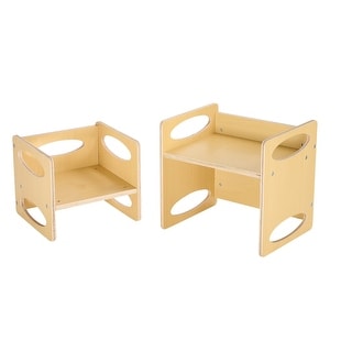 Natural Wood Plywood Montessori Table Chair Set with Pattern & Adjustability - 15 x 11.8 x 14.2 in