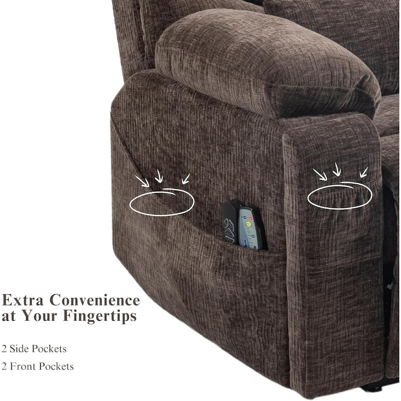 40'' Oversized Dual Motor Power Recliner Lift Chair with Massage and Heat，Chenille Fabric