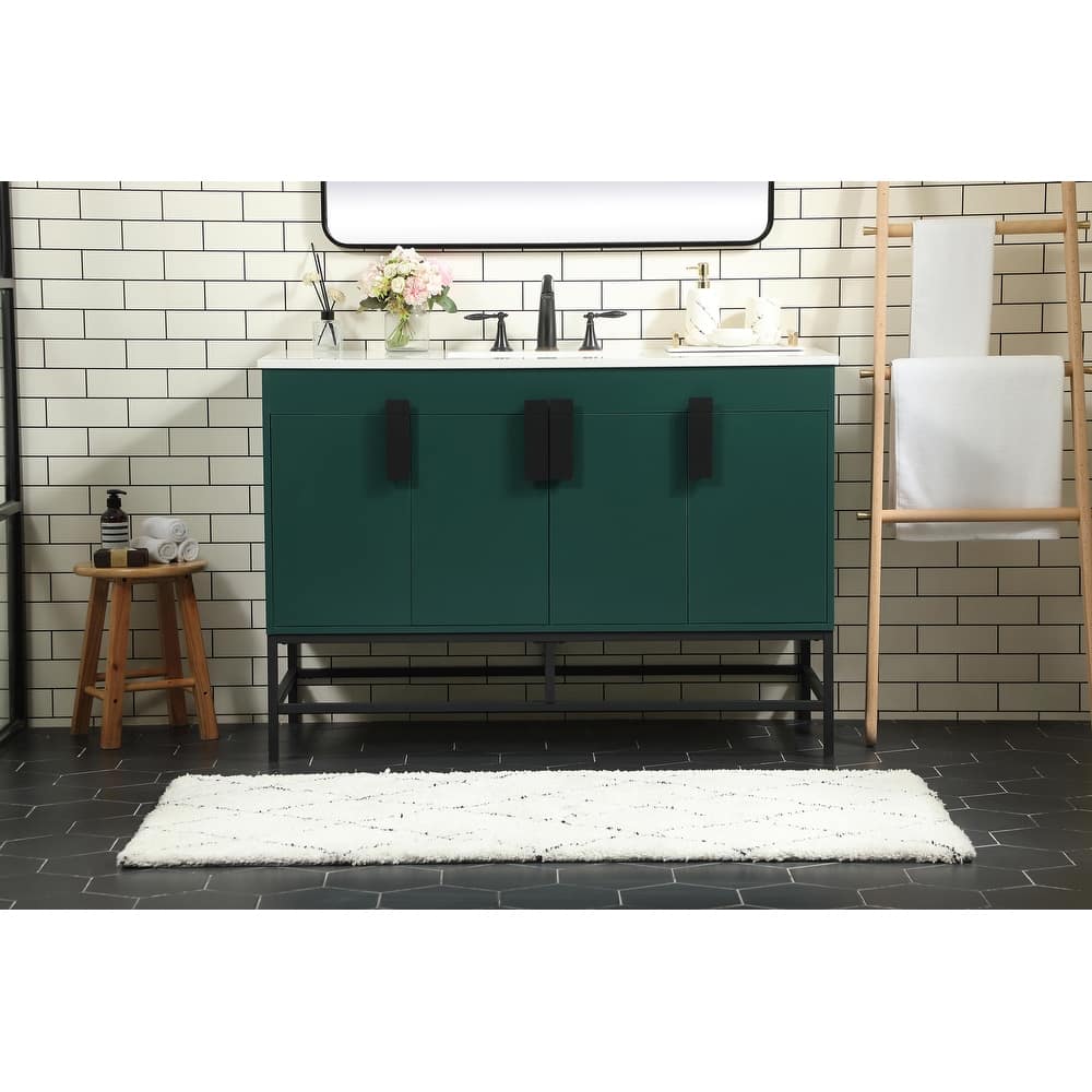 Icon 48 - 60 Inch Single Bathroom Vanity with Ivory White Engineered Marble