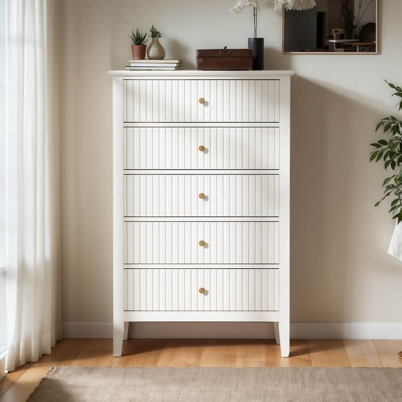 Elegant 5-Drawer Dresser Antique White for Bedroom - White - 5-drawer