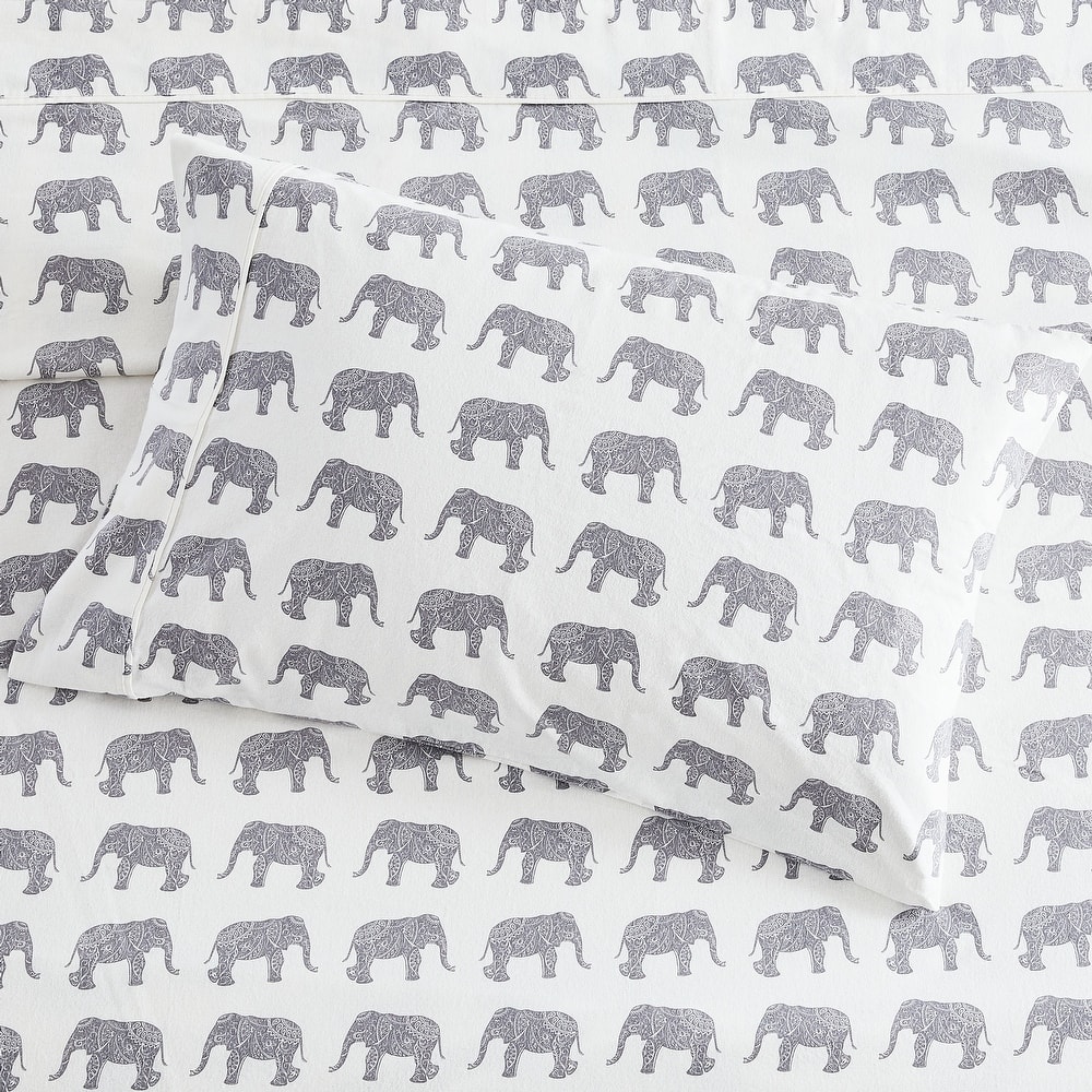 Cotton Flannel Collection Elephant Gray Sheet Set