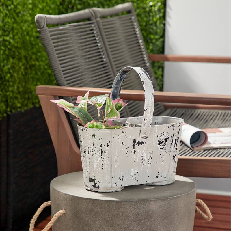 White Metal Vintage Planter 13 x 12 x 7 - 12 x 7 x 13Round