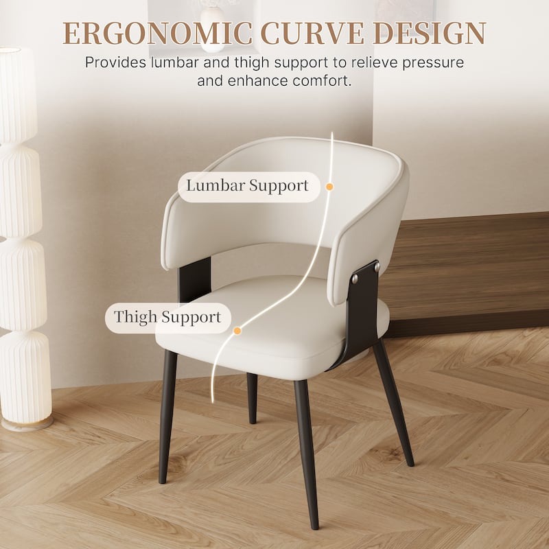 Modern Faux Leather Dining Chair, 2 pieces, Stainless steel legs, White