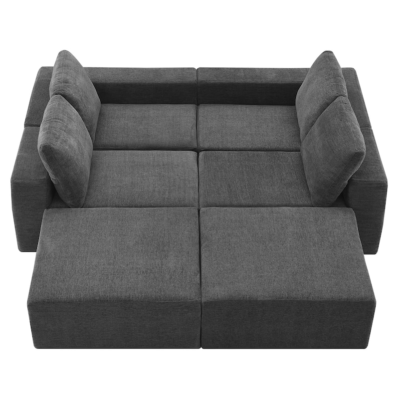 Modular U-Shaped Sectional Sofa with 2 Ottomans, Chenille Cloud Floor Couch, Fully Compressed Upholstered Sofa