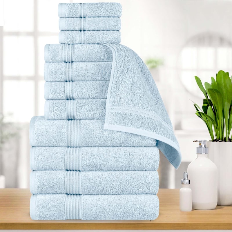 Superior Heritage Egyptian Cotton Heavyweight Bathroom Towel - Set of 12 - Light Blue