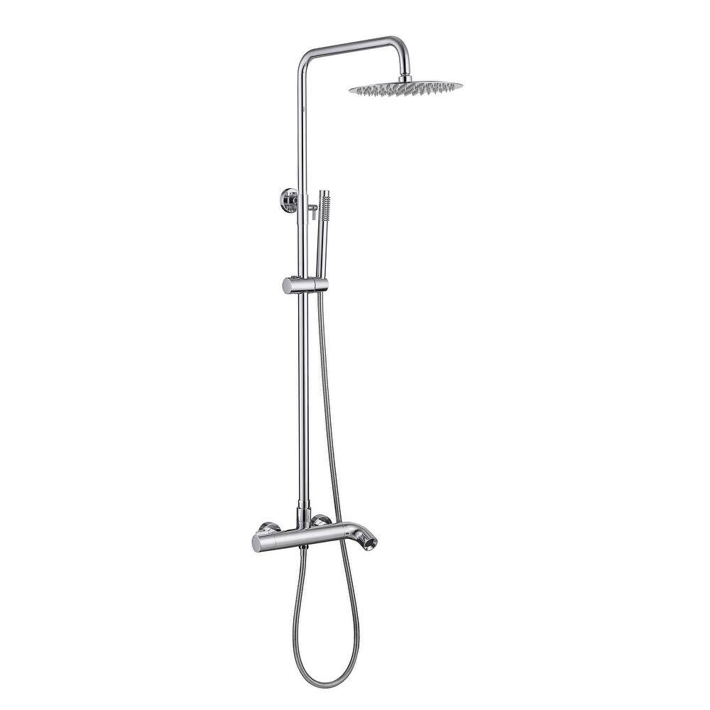 51"H Outdoor 9 Inch Round Rain Shower Set with Handheld Shower (Adjustable Slider)