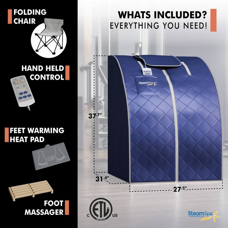 SteamSpa Portable 1-Person 1050 Watt Infrared Home Sauna with Digital Controller, Blue