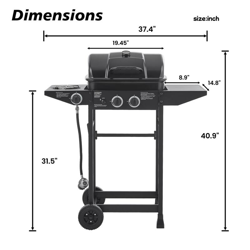 Anmytek 2-Burner Stainless Steel Propane Gas Grill with Side Burner 24000 BTU Enameled Grates Side Tables