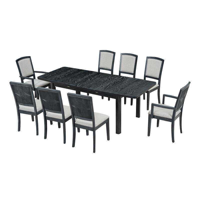 7-Piece Wooden Dining Table Set with Extendable Table & 6 Chairs