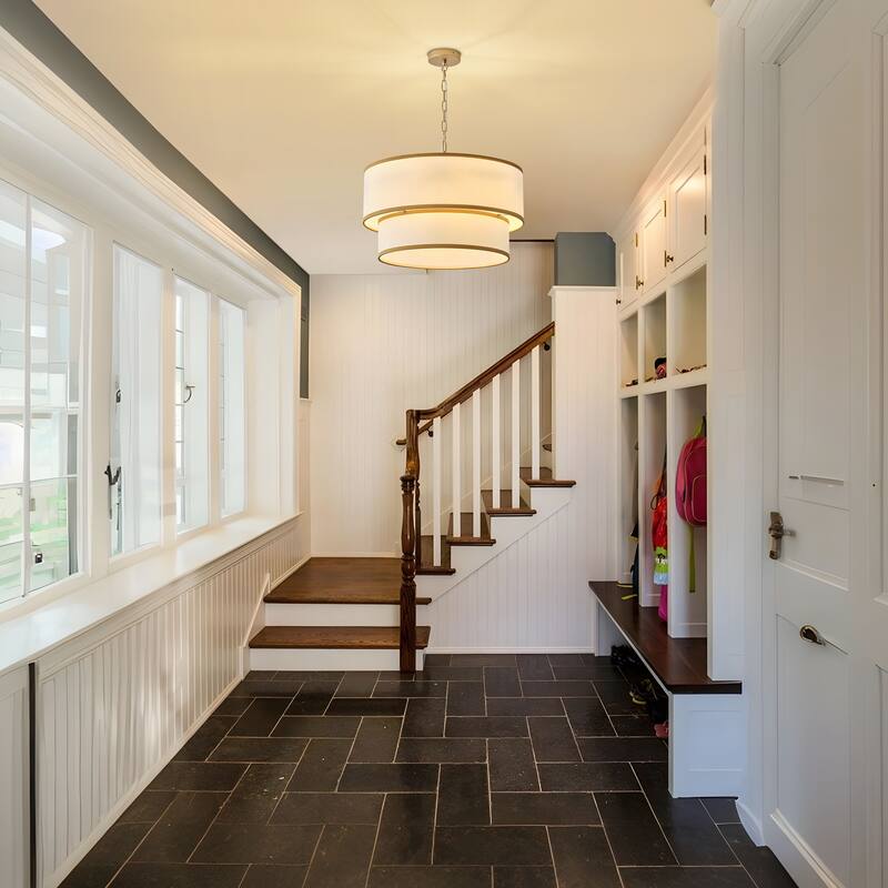 Starsky 5-Light White Fabric Drum Chandelier