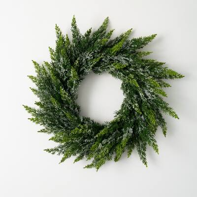 Sullivans Artificial Frosted Green Cedar Wreath, Green Winter Wreaths For Front Door